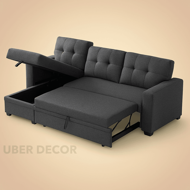 Savannah Sectional Sofa with Storage- Reversible Pull Out Couch Sofacum Bed for Living Room - Uber Decor