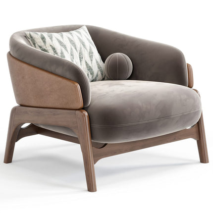 Lotus Nest Accent Chair Japandi Minimalist Scandinavian Solid Wood Legs Fixed Base Living Room Chair and Bedroom Chair
