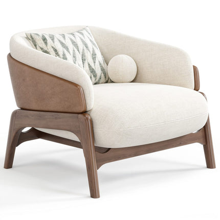 Lotus Nest Accent Chair Japandi Minimalist Scandinavian Solid Wood Legs Fixed Base Living Room Chair and Bedroom Chair