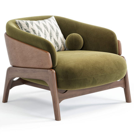 Lotus Nest Accent Chair Japandi Minimalist Scandinavian Solid Wood Legs Fixed Base Living Room Chair and Bedroom Chair