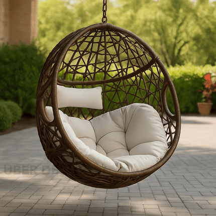 DunePod Cocoon Swing Chair – Organic Weave Comfort | Japandi Calm Aesthetic | Scandinavian Inspired | Balcony & Living Room Swing Chair for Gardens, Patios, Studies & Terraces