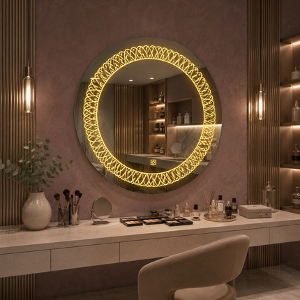 Luminatex round design front-lit or backlit led mirror- 3-colour touch button frameless bathroom vanity mirror
