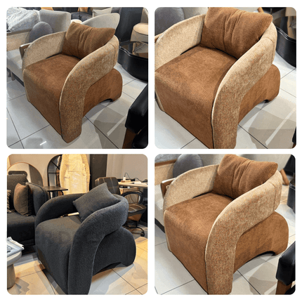 Syrena- Open U-Back Flat Front Curved Upholstered Accent Armchair with Pillow