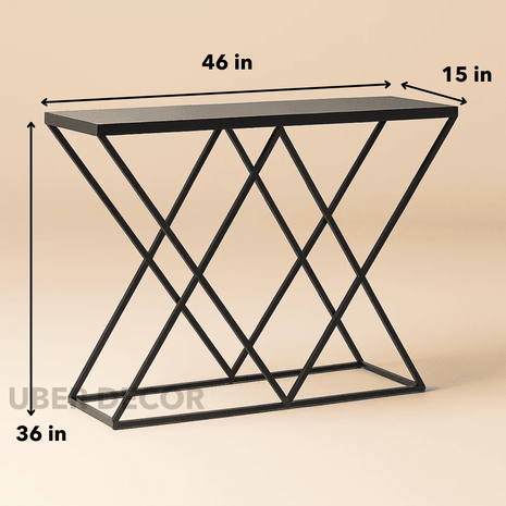 Nexa Noir Mid-Century Modern Display Table – Matte Black Frame with Geometric Crisscross Base for Hallway or Living Room - Uber Decor