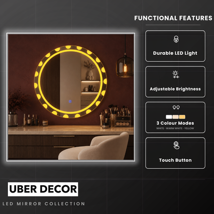 Auronda round led mirror- 3-colour touch button front or back lit frameless bathroom vanity mirror