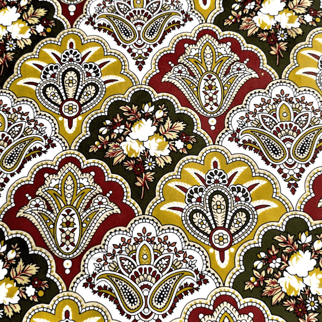 Istanbel Martar - Regal Vintage Motif Printed Suede Upholstery Fabric- Regal Vintage Motif