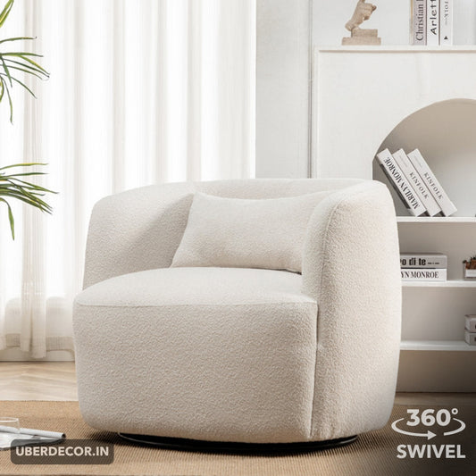 Ariva Accent Chair- Large Wide Comfy Boucle Upholstered 360 Revolving Swivel Armchair for Any Room Size