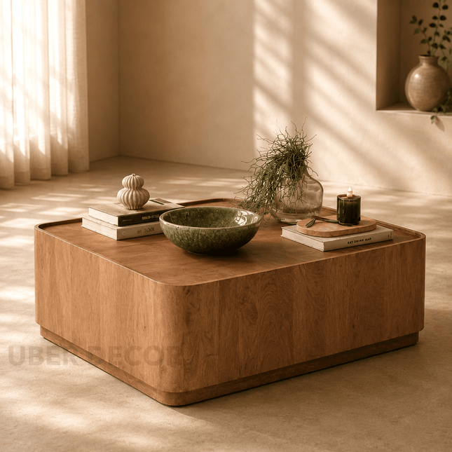 Fen Rectangular Coffee Table Modern Transitional Neo Classic European Designer Center Table Custom Finish Minimal Block Table for Formal Lounge