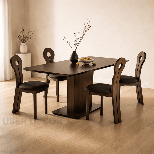 Drevano Wooden Dining Table Scandinavian Japandi Minimalist Pedestal Base Dining Table for Dining Room