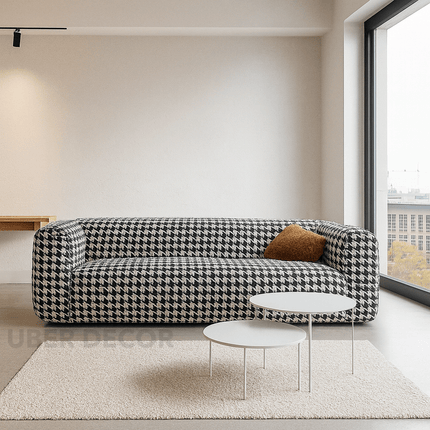 Vallettan 2-3 Seater Modern Sofa Houndstooth Designer Couch for Living Room & Lounge