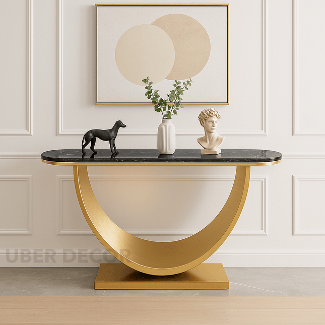 Solstice Arch Hallway Table – Custom Black or White Marble Top with Sculptural Arch Base Mid‑Century Modern Accent