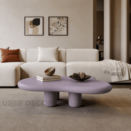 Ebro Drift Organic Mid Century Modern Japandi Coffee Table Solid Wood Top Cylinder Legs Custom Finish Center Table for Living Room