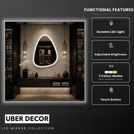 Lumen Teardrop Frameless LED Wall Hanging Mirror with Front or Back Lit for Bathroom Vanity and Dressing Room