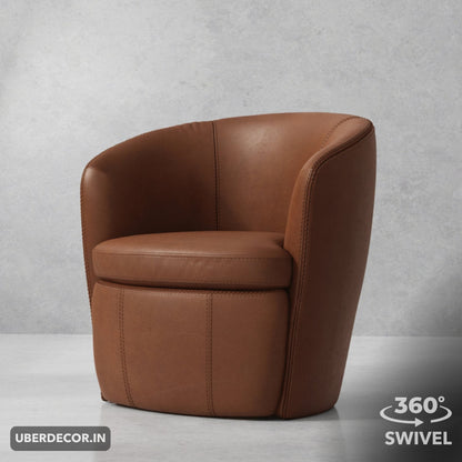 Ariya- Top Grain 100% Genuine Italian Leather Swivel Barrel Chair for Living Room or Office