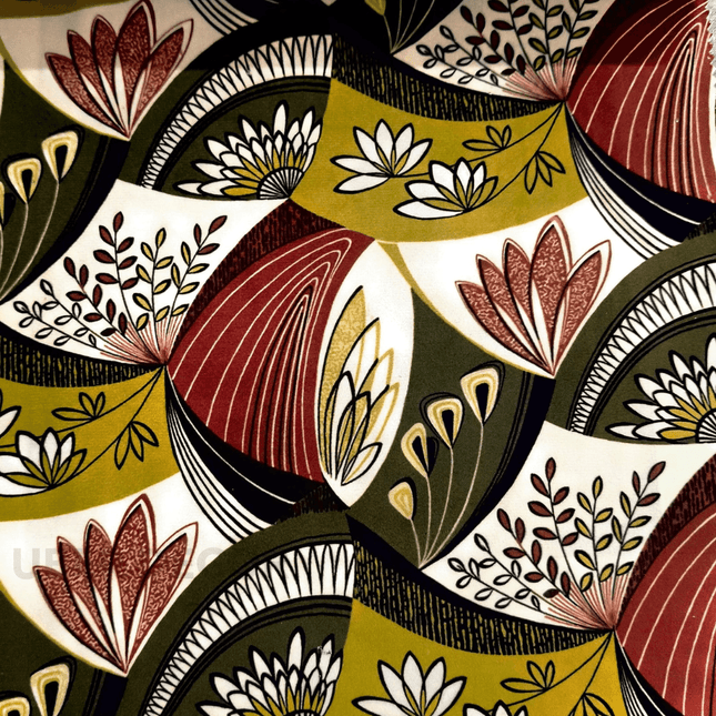 Istanbel Martar - Retro Botanical Waves Printed Suede Upholstery Fabric- Retro Botanical Waves