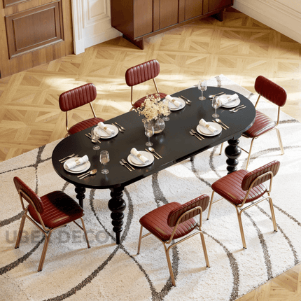 Ebon Nest Oval Dining Table Classic Contemporary Design with Turned Wooden Legs for Dining Room