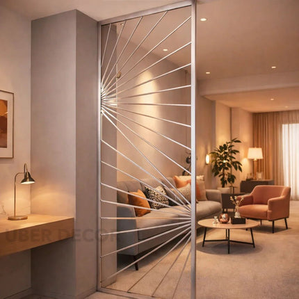 RAYEN Stainless Steel Directional Room Divider With Radiating Line Design For Living Room Dining Area And Contemporary Interior Spaces