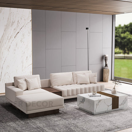 Hanover Luxury Modern Sectional Sofa with Chaise Lounge and Wooden Storage Platform Customisable Designer Sofa for Living Room