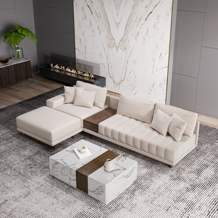 Hanover Luxury Modern Sectional Sofa with Chaise Lounge and Wooden Storage Platform Customisable Designer Sofa for Living Room