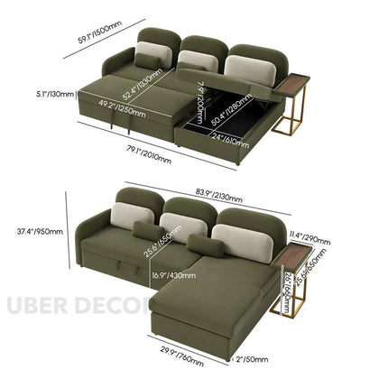 MONZA- Modern L Shaped Convertible Sofa Bed with Storage and Side Table for Living Room