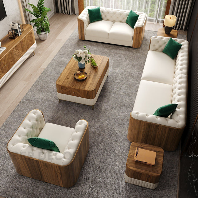 Lublin Luxury Modern Sofa Set for Living Room with Tufted Upholstery and Wooden Frame