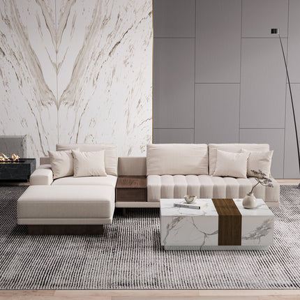 Hanover Luxury Modern Sectional Sofa with Chaise Lounge and Wooden Storage Platform Customisable Designer Sofa for Living Room