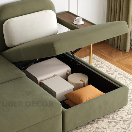 MONZA- Modern L Shaped Convertible Sofa Bed with Storage and Side Table for Living Room