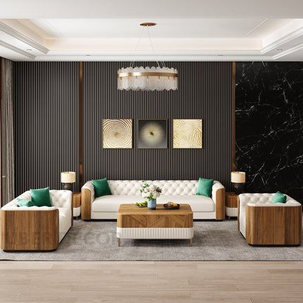 Lublin Luxury Modern Sofa Set for Living Room with Tufted Upholstery and Wooden Frame