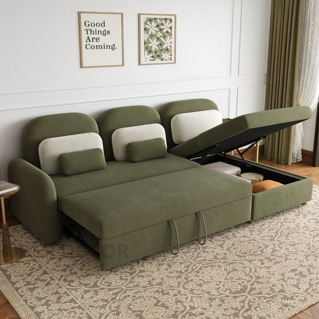MONZA- Modern L Shaped Convertible Sofa Bed with Storage and Side Table for Living Room