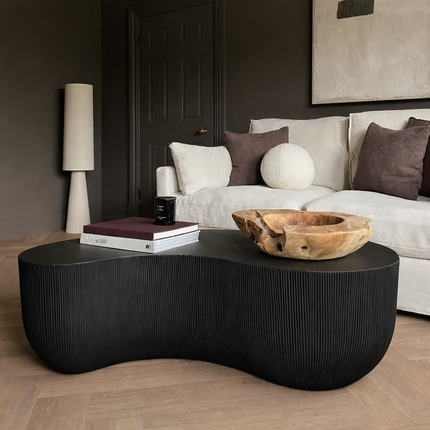 Rokel Organic Sculpt Coffee Table Contemporary Minimalist Wabi Sabi European Designer Ribbed Center Table Custom Finish for Luxury Seating Area