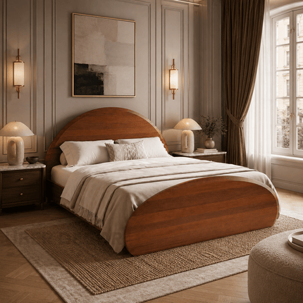 Warm Arc Bed – Curved Wooden Frame Arch-Inspired Minimalist Bed