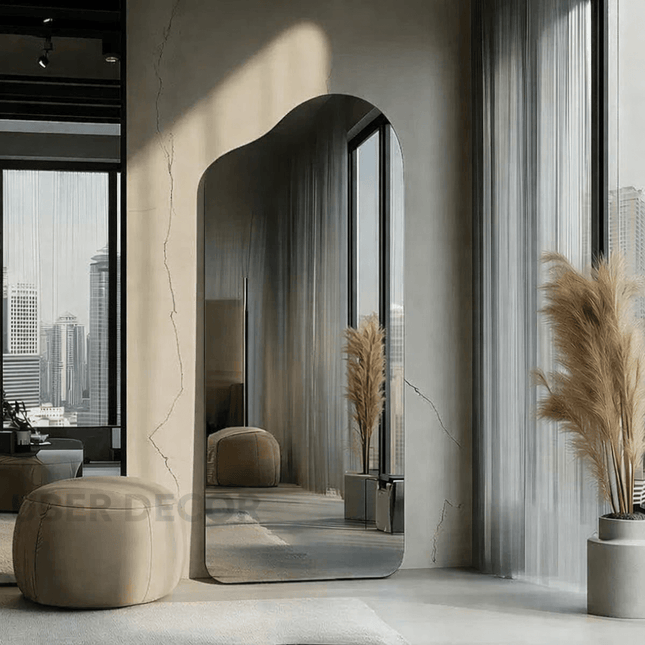 Tesso Frameless HD Mirror – Full-Length Arched Floor Mirror Modern Standing Mirror for Bedroom, Dressing Room & Living Room