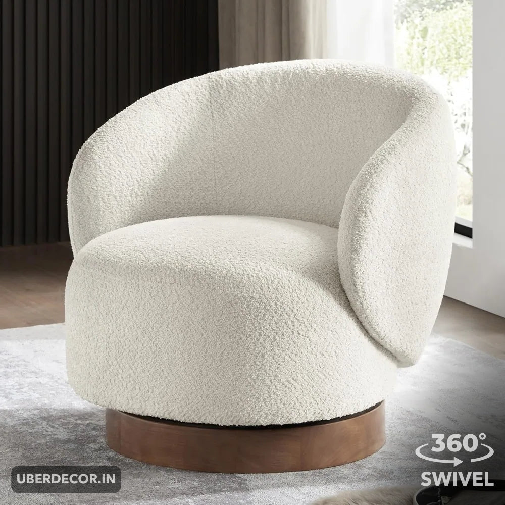 Amira Modern Fuzzy Boucle Swivel Accent Chair- Round Barrel Armchair Upholstered Chair for Bedroom, Reading, Waiting, Living Room