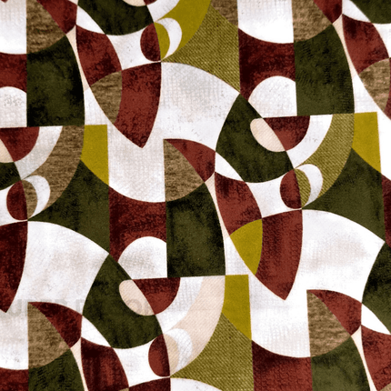 Istanbel Martar - Retro Geo Mosaic Printed Suede Upholstery Fabric- Retro Geo Mosaic
