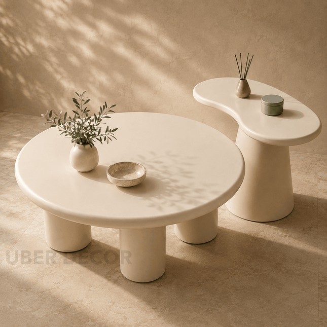 Tisza Cloud Wabi-Sabi Nesting Coffee Table – Japandi Minimalist Space-Saving Center Table for Modern Living Rooms