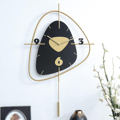 Relic Modern Irregular Asymmetric Triangular Gold and Black Metal Wall Art Pendulum Clock