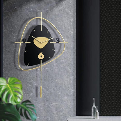 Relic Modern Irregular Asymmetric Triangular Gold and Black Metal Wall Art Pendulum Clock