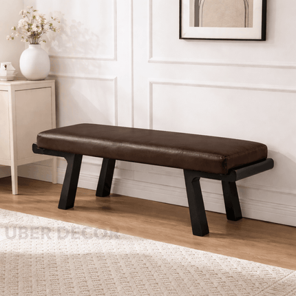 Gujarat Bloom Solid Wood Upholstered Dining and Living Bench Modern Indian Minimal Furniture