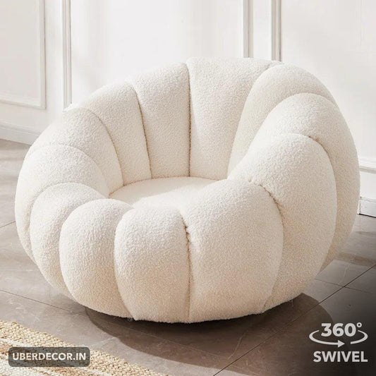 Pumpkin Sofa Chair with Ottoman and Pumpkin Cushion Pillow- Luxury Boucle Cloud Couch