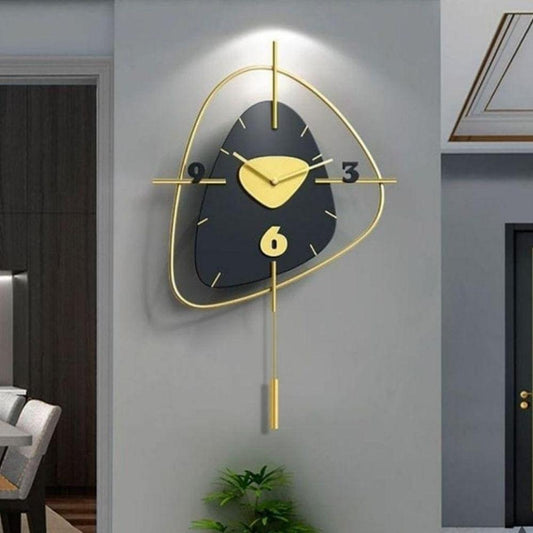 Relic Modern Irregular Asymmetric Triangular Gold and Black Metal Wall Art Pendulum Clock