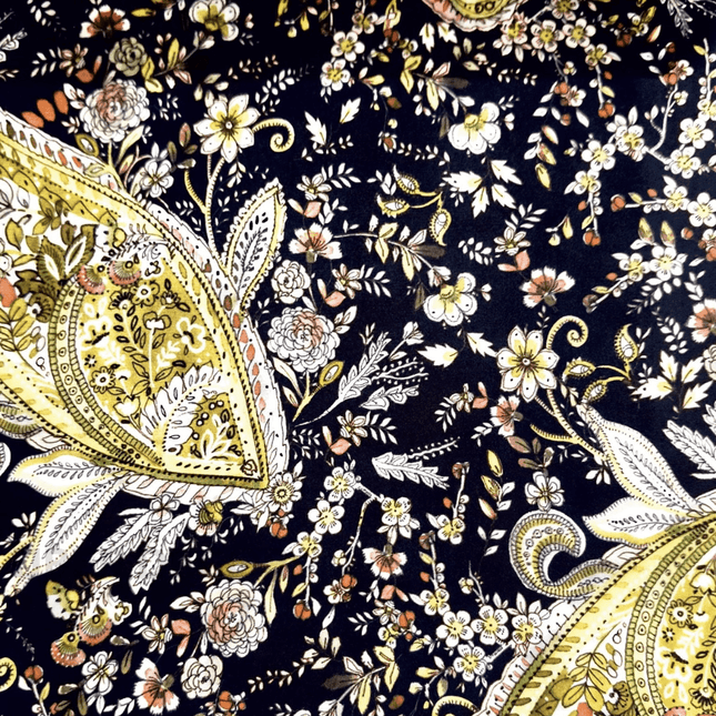 Istanbel Martar - Midnight Meadow Paisley Floral Printed Suede Upholstery Fabric- Midnight Meadow Paisley