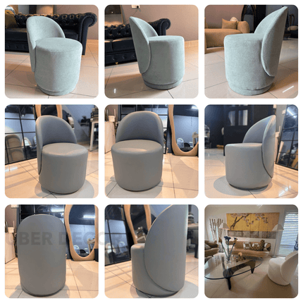 Royal Twirl Swivel Chair- Cute White Backrest Pouffe Chair for Bedroom & Makeup