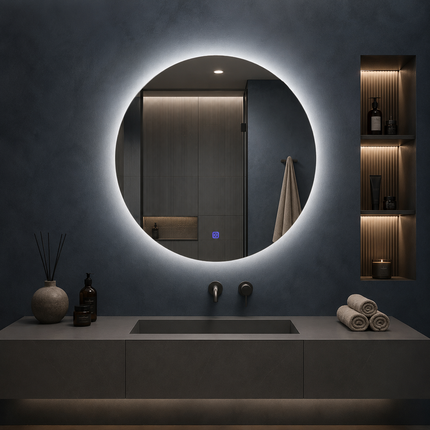 Auronda round led mirror- 3-colour touch button front or back lit frameless bathroom vanity mirror