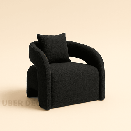 Syrena- Open U-Back Flat Front Curved Boucle Upholstered Accent Armchair with Pillow