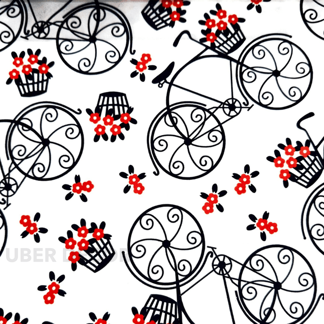 Istanbel Martar - Retro Cycle Garden Printed Suede Upholstery Fabric- Vintage Bicycle Bloom