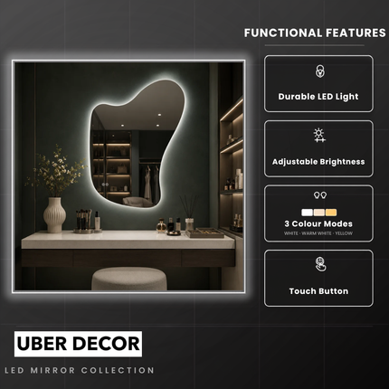 LumiEdge Frameless Asymmetrical Front or Back Lit LED Mirror Bathroom or Vanity Mirror with Touch Controls