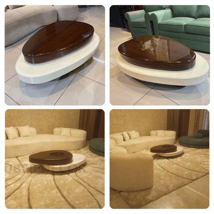 Songhua Contemporary Mid Century Japandi Coffee Table with Organic Two Tone Sculptural Design and Solid Wood Top
