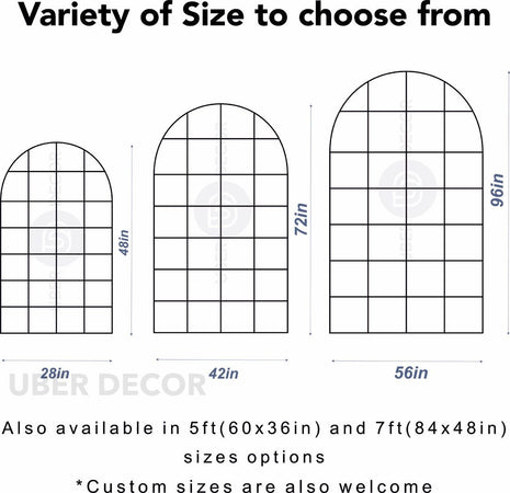 GloryArch- Arched Grid Full Length Window Style Metal Framed Mirror for Living Room, Bedroom, Clothing Boutique or Outdoor - Uber Decor