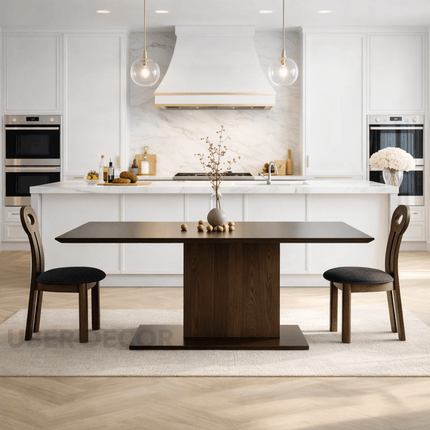 Drevano Wooden Dining Table Scandinavian Japandi Minimalist Pedestal Base Dining Table for Dining Room