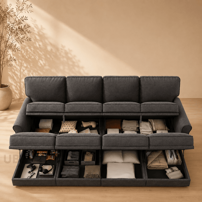 Capri Sleeper Sectional Sofa- 4 Seater Convertible Sofa Bed with Storage Seat for Living Room and Home Office